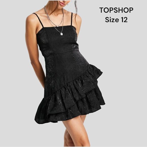 NET TOPSHOP ruffle textured black dress 8  - Picture 1 of 10
